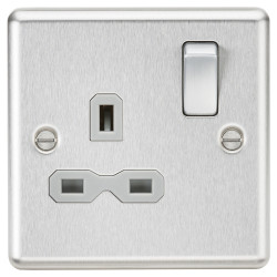 Knightsbridge 13A 1 Gang Double Pole Switched Socket - Brushed Chrome with Grey Insert