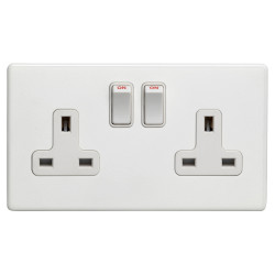 Eurolite Concealed 13A 2 Gang Screwless Flat Plate DP Switched Socket - Matt White