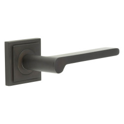 Burlington by Frelan Dark Bronze Fire Rated Door Handles on Square Stepped Rose - Fitzrovia Range
