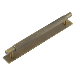 Hoxton by Frelan Taplow 18mm Knurled T-Bar Cabinet Pull Handle on Plain Backplate - 224mm c/c - Antique Brass