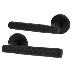 Altro Matt Black Honeycomb Door Handles on Round Rose - Cara Range