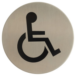 Altro Disabled Toilet Door Sign - Self Adhesive - 75mm Diameter - Satin Stainless Steel