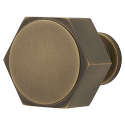 Alexander & Wilks Vesper Hex Cabinet Knob - 33mm Diameter - Antique Brass