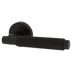 Jigtech Matt Black Knurled Door Handles on Round Rose - Textura Range