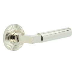 Burlington by Frelan Polished Nickel Fire Rated Door Handles on Round Reeded Rose - Westminster Range