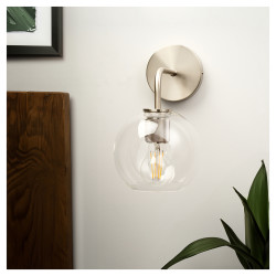 Altro Noord Knurled Indoor Wall Light - Satin Nickel Fittings and Domed Clear Glass Shade