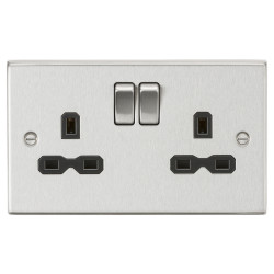Knightsbridge 13A 2 Gang DP Switched Socket with Twin Earths - Brushed Chrome with Black Insert