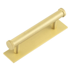 Hoxton by Frelan Thaxted 15mm Lines T-Bar Cabinet Pull Handle on Plain Backplate - 96mm c/c - Satin Brass