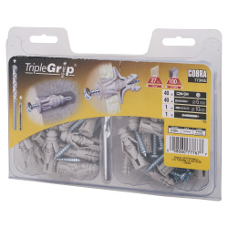Cobra Triple Grip Universal Plasterboard & Masonry Wall Plug Fixing - 10 x 47mm - Grey - Pack of 40