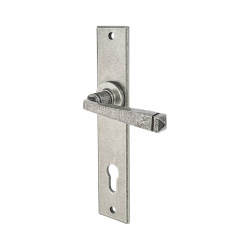 Olde Forge Pewter Long Plate Euro Lock Door Handles - Long Plate - York Range - 241 x 48mm