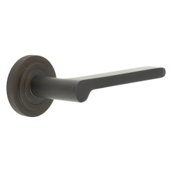 Burlington by Frelan Dark Bronze Fire Rated Door Handles on Round Stepped Rose - Fitzrovia Range