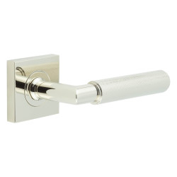 Burlington by Frelan Polished Nickel Knurled Fire Rated Door Handles on Square Rose - Piccadilly Range