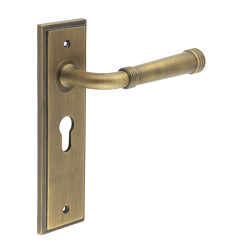 Burlington by Frelan Antique Brass Fire Rated Euro Lock Door Handles - Highgate - 200 x 55mm