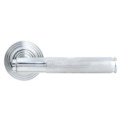 From The Anvil Polished Chrome Knurled Door Handles on Round Beehive Rose - Brompton Range
