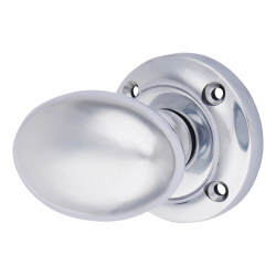 Polished Chrome Oval Mortice Door Knob - 57mm Rose Diameter