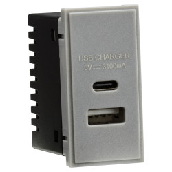 Knightsbridge Type A/C USB Charger Euro Module - 3.1A - Grey