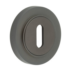 Burlington BUR60 by Frelan Escutcheon on Knurled Rose - 53mm Diameter - Keyhole - Dark Bronze