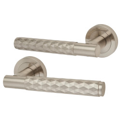 Altro Satin Nickel Diamond Door Handles on Round Rose - Luna Range