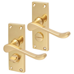 Touchpoint Polished Brass Victorian Scroll Privacy Door Handles - Short Plate - 118 x 42mm