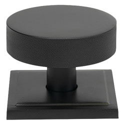 From The Anvil Brompton Round Knurled Centre Door Knob on Square Rose - 90 x 90mm Rose - Matt Black