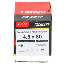 TIMCO Velocity Pozi Countersunk Wood Screws - 4.5 x 80mm - Yellow Zinc - Pack of 200