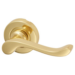 Heritage Brass by M Marcus Polished Brass Scroll Door Handles on Round Rose - Bedford Range