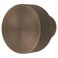 Carlisle Brass Knurled Radio Round Cabinet Knob - 35mm Diameter - Antique Brass