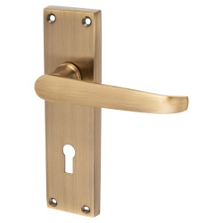 Touchpoint Antique Brass Victorian Straight Keyhole Lock Door Handles - 155 x 42mm