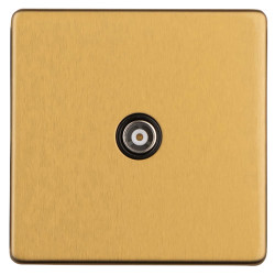 Eurolite Concealed 1 Gang Screwless Flat Plate Isolated TV Coaxial Socket - Satin Brass/Black
