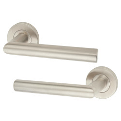 Altro Satin Stainless Steel 19mm Mitre Door Handles on Round Rose