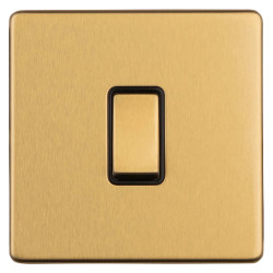 Eurolite Concealed 10A 1 Gang 2 Way Screwless Flat Plate Light Switch - Satin Brass/Black