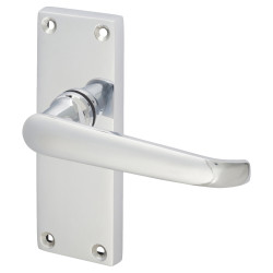 Touchpoint Polished Chrome Victorian Straight Latch Door Handles - Short Plate - 118 x 42mm