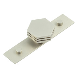 Hoxton by Frelan Nile Hex Cabinet Knob on Plain Backplate - 40mm Diameter - Satin Nickel