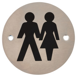 Altro Unisex Toilet Door Sign - 75mm Diameter - Satin Stainless Steel