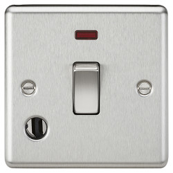 Knightsbridge 20A 1 Gang Round Edge DP Appliance Switch with Neon & Flex Outlet - Brushed Chrome