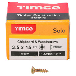 TIMCO Solo Chippy Pozi Countersunk Wood Screws - 3.5 x 15mm - Yellow Zinc - Pack of 200