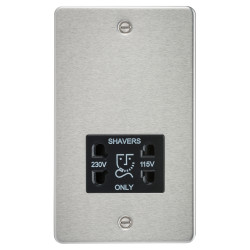 Knightsbridge 115/230V Flat Plate Dual Voltage Shaver Socket - Brushed Chrome with Black Insert