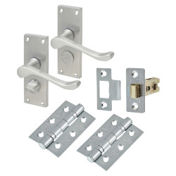 Touchpoint Polished Brass Victorian Scroll Privacy Latch Door Handles Pack - Short Plate