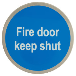 Altro Fire Door Keep Shut Door Sign - Self Adhesive - 75mm Diameter - Satin Stainless Steel