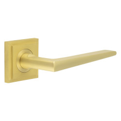 Burlington by Frelan Satin Brass Fire Rated Door Handles on Square Stepped Rose - Mayfair Range