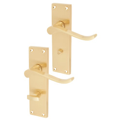Touchpoint Satin Brass Budget Scroll Bathroom Door Handles - Mia Range - 153 x 42mm