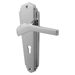 Heritage Brass by M Marcus Polished Chrome Art Deco Keyhole Lock Door Handles - Waldorf Range - 203 x 66mm