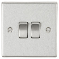 Knightsbridge 10AX 2 Gang 2 Way Square Edge Plate Light Switch - Brushed Chrome