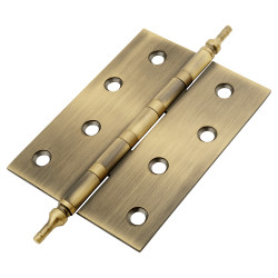 Finial Washered Butt Door Hinge - 100 x 75 x 2mm - Antique Brass - Pair