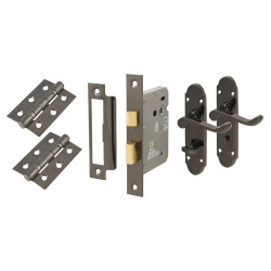 Touchpoint Black Nickel Victorian Summer Scroll Bathroom Lock Door Handles Pack