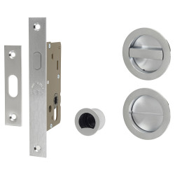 M Marcus Round Flush Privacy Handle Set with Lock - Satin Chrome