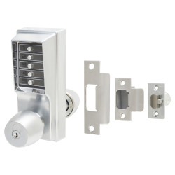 dormakaba Unican 1000-2 1021 Heavy Duty Push Button Code Lock and Latch & Key Override - Sat Chrome