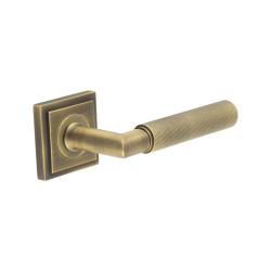 Burlington by Frelan Antique Brass Knurled Fire Rated Door Handles on Square Stepped Rose - Piccadilly Range