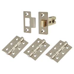 Altro Tubular Latch Pack - 57mm Backset - 3 x Fire Rated Ball Bearing Hinges - Satin Nickel