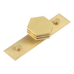 Hoxton by Frelan Nile Hex Cabinet Knob on Stepped Backplate - 40mm Diameter - Satin Brass